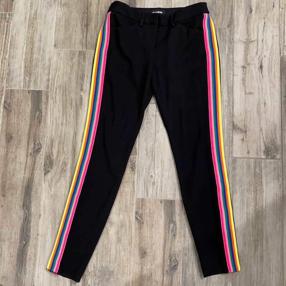Black pants with rainbow stripes